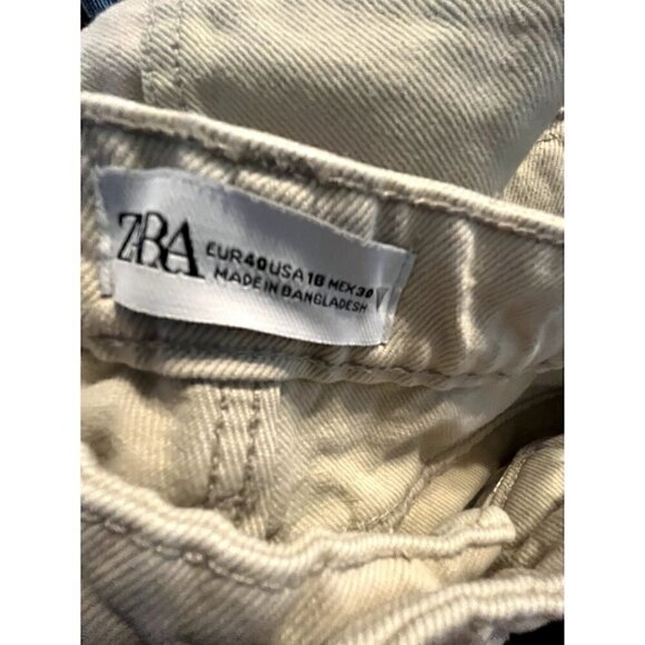 Women's Zara Tan, Cream Denim Pants / Jeans, Size 18, Button Fly - Picture 5 of 6